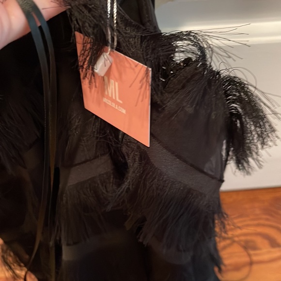 *NWT Miss Lola NOCHE DE AMOR FRINGE SKIRT MAXI DRESS - BLACK - Picture 7 of 7